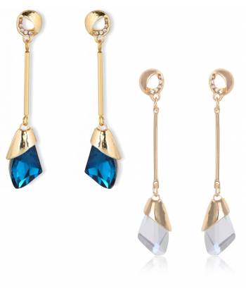 Blue & White Crystal Long Drop Earrings 