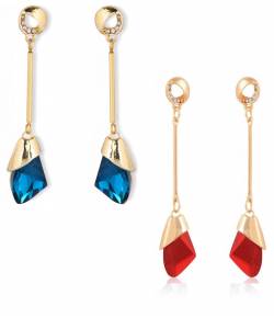 Blue & Red Crystal Long Drop Earrings 