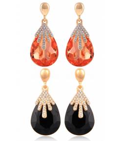 Peach & Black Crystal Droplet Earrings