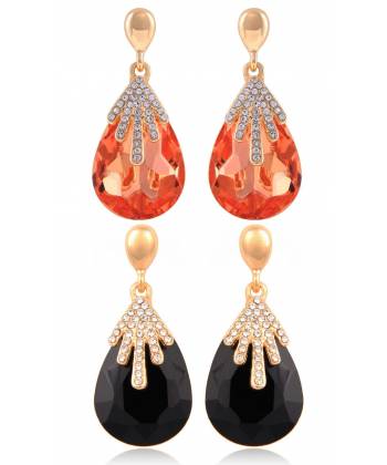 Peach & Black Crystal Droplet Earrings