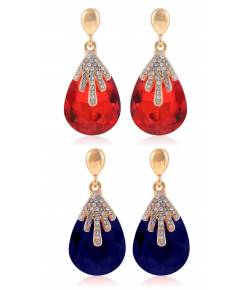 Red & Blue Crystal Droplet Earrings 