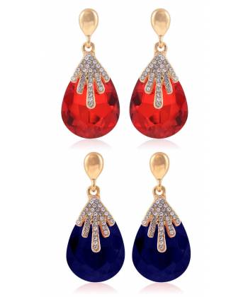 Red & Blue Crystal Droplet Earrings 