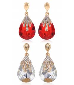 Red & White Crystal Droplet Earrings 
