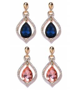 Missa  Blue & Peach Crystal Earrings 