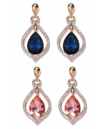 Missa  Blue & Peach Crystal Earrings 