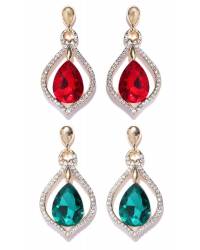 Buy Online Crunchy Fashion Earring Jewelry SwaDev Silver-Toned Floral Pink Stone Studded American Diamond/AD Jewellery Set SDJS0052 Jewellery Sets SDJS0052