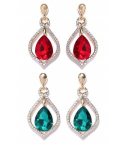 Missa  Red & Green Crystal Earrings 