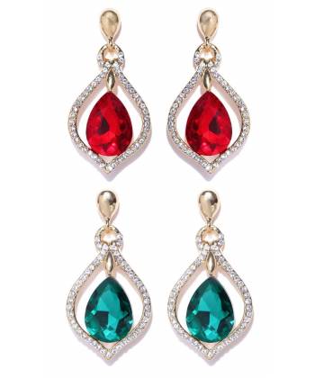 Missa  Red & Green Crystal Earrings 