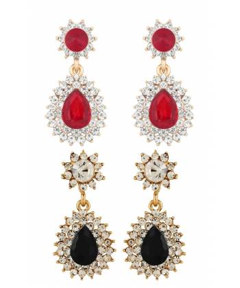 Topaz Blue & Red Crystal Drop Earrings