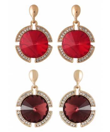Brown & Red Crystal Drop Earrings set Combo 