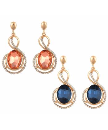 Peach & Blue Crystal Drop Earrings 