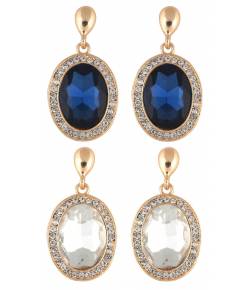 Blue & White Crystal Metal Drop Earring