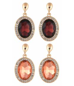 Brown & Peach Crystal Metal Drop Earring