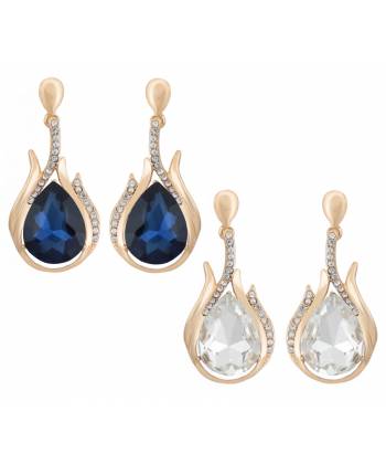 Blue & White Crystal metal Drop earring