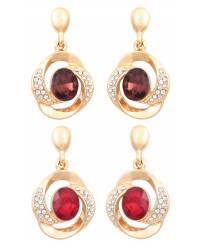 Buy Online Crunchy Fashion Earring Jewelry SwaDev Silver-Plated Pink Stone American Diamond Studded Handcrafted Jewellery Set SDJS0045 Jewellery Sets SDJS0045