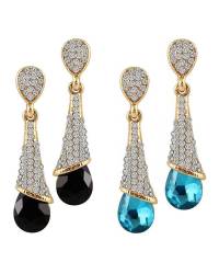 Buy Online Crunchy Fashion Earring Jewelry SwaDev Green & Silver American Diamond Studded Square Design Jewellery Set SDJS0010 Jewellery Sets SDJS0010