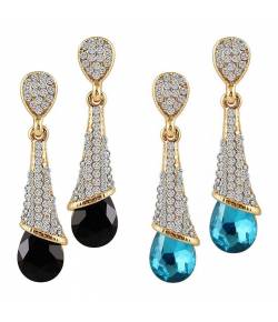 Crystalline Drops Blue-Black Earrings