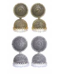 Buy Online Crunchy Fashion Earring Jewelry Crunchy Fashion Gold-Plated Grey Kundan Floral Design Jhumki Earring RAE2095 Jhumki RAE2095