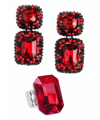 Red Crystal Earring & Ring Combo