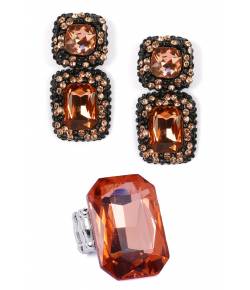 Brown Crystal Earring & Ring Combo 
