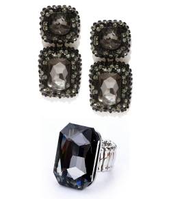 Black Crystal Earrings & Ring Combo 