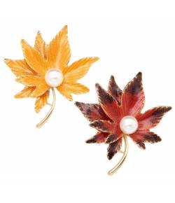 Yellow & Red-Black Maple Leaf Brooch