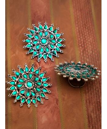 Embellished Aqua Ring & Earring set 