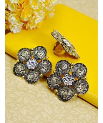 Gold Plated Queen Victoria Big Stud Earring and Ring Combo