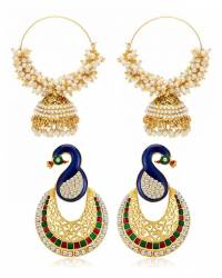 Buy Online Crunchy Fashion Earring Jewelry Traditional Gold-Plated Ethnic Kundan & Imitation Pearl Pink Dangler Earrings RAE1091 Jewellery RAE1091