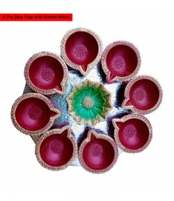 Amroha Crafts 9 Pcs Diya Tray for Diwali Gift/Decorations Clay Handmade Diya 001