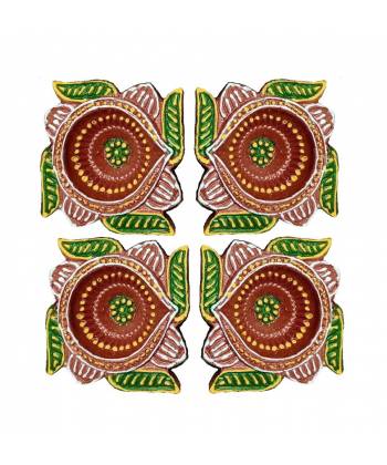 Amroha Crafts 4 Pcs Diya Set of Clay Handmade Diya  02