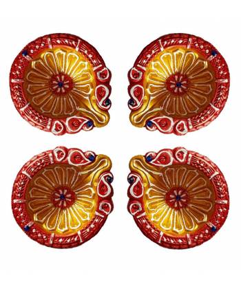 Amroha Crafts 4 Pcs Diya Set of Clay Handmade Diya 16