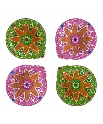 Amroha Crafts 4 Pcs Diya Set of Clay Handmade Diya 020