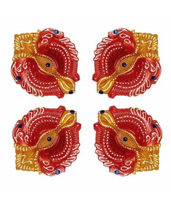 Amroha Crafts 4 Pcs Diya Set of Clay Handmade Diya 021