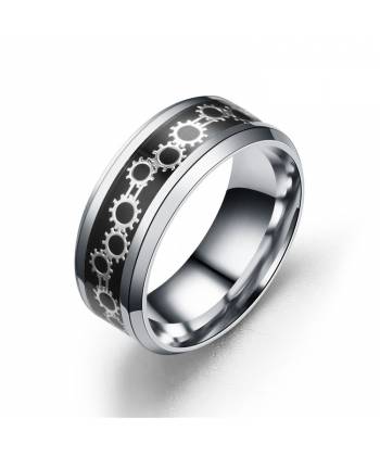 Silver-Black Inlay Titanium Stainless Steel Ring