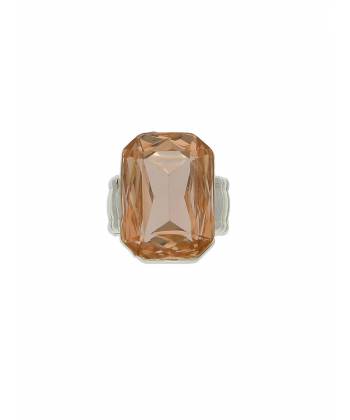 Big Golden Crystal Solitaire Stone Ring.