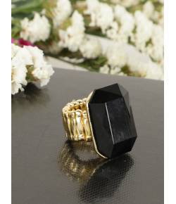 Golden Plated Big Black Solitaire Stone Ring