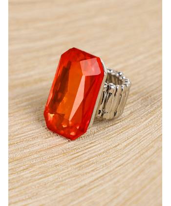 Big Orange Crystal Solitaire Stone Ring