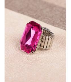 Big Dark-Pink Crystal Solitaire Stone Ring