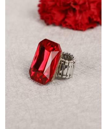 Big Red Crystal Solitaire Stone Ring
