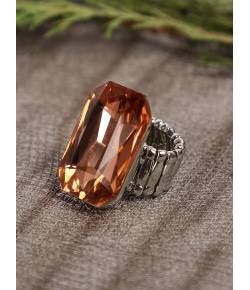 Big Peach Crystal Solitaire Stone Ring