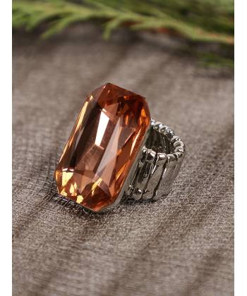 Big Peach Crystal Solitaire Stone Ring