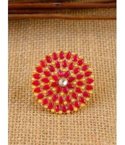 Traditonal Gold-Plated Round Floral Red Ring CFR0509