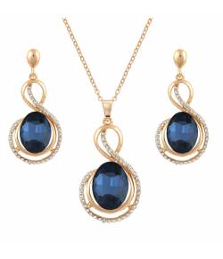 Blue Gold-Plated CZ-Studded Jewellery Set