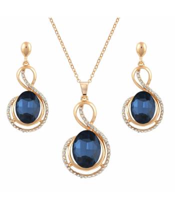 Blue Gold-Plated CZ-Studded Jewellery Set