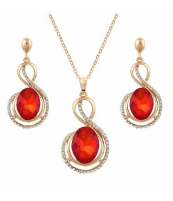 Red Gold-Plated CZ-Studded Jewellery Set