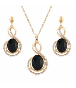 Black Gold-Plated CZ-Studded Jewellery Set