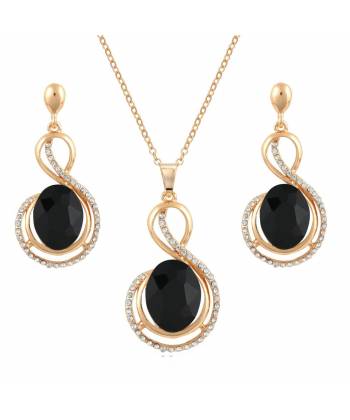 Black Gold-Plated CZ-Studded Jewellery Set