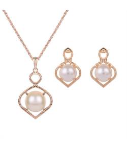 Gold Plated Pendant Necklace Earrings Set 