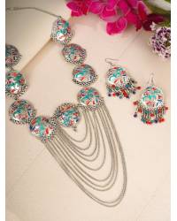 Buy Online Crunchy Fashion Earring Jewelry Meenakari Round Floral Blue Golden Earrings RAE0911 Jewellery RAE0911